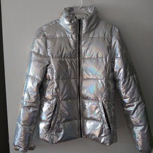 Forever 21 Women's Metallic Flag Graphic Puffer